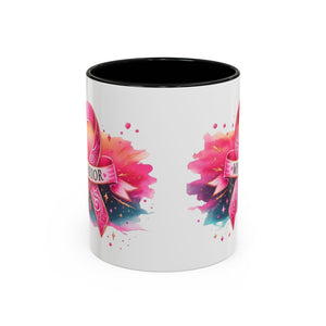 Pink Ribbon Warrior Coffee Mug, Support Breast Cancer Awareness Gift, Inspirational Mug, Cancer Survivor Merchandise, 11oz 15oz Mug