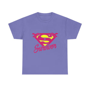 Super Survivor Unisex Heavy Cotton Tee, Support Cancer Awareness Shirt, Inspirational T-Shirt, Gift for Survivors, Motivational Apparel