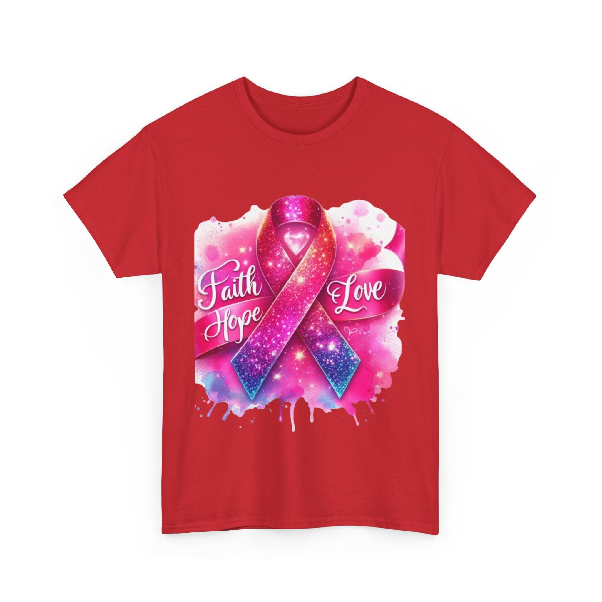 Faith, Hope, Love Tee - Unisex Heavy Cotton T-Shirt, Inspirational Shirt, Cancer Awareness Gift, Motivational Apparel, Stylish Everyday Wear