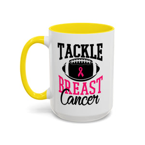 Tackle Breast Cancer Coffee Mug, Supportive Gift for Football Fans, Awareness Mug, Cheer Team Spirit, Fundraiser Drinkware