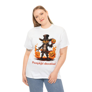 Halloween t shirt pumpkin western style shootout funny fall fun scary stocking stuffer for whole family  cotton tee
