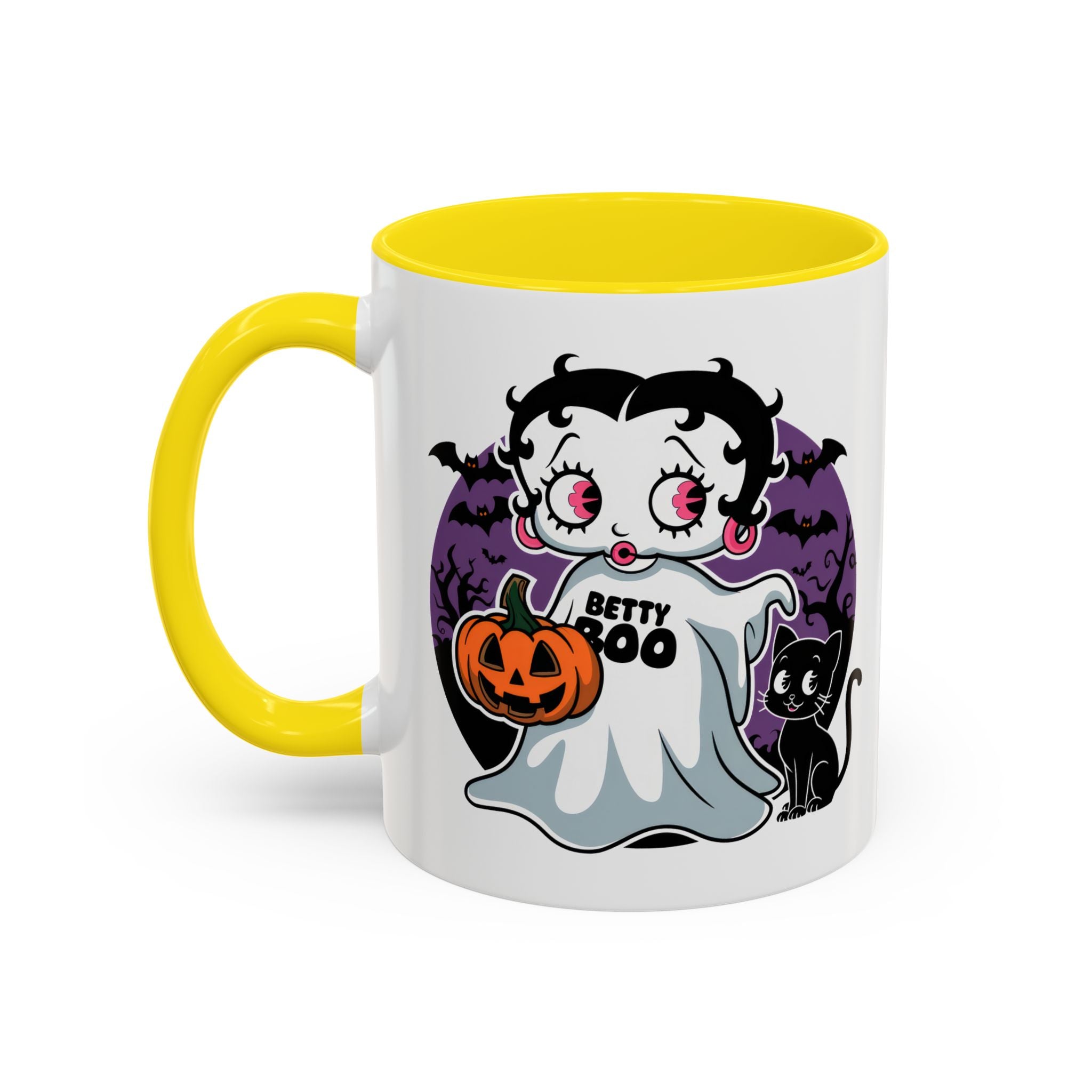 Betty Boo Halloween Ghost Mug — Cute Spooky Pumpkin & Black Cat Accent Coffee Cup