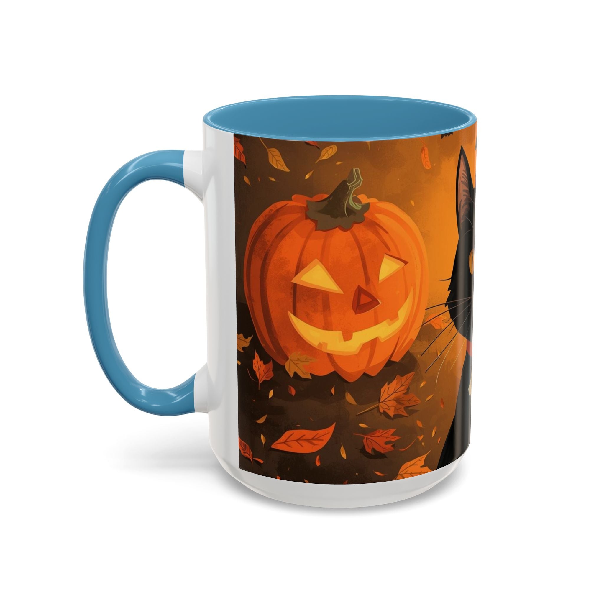 Halloween Cat Coffee Mug - Spooky Black Cat & Pumpkin Design