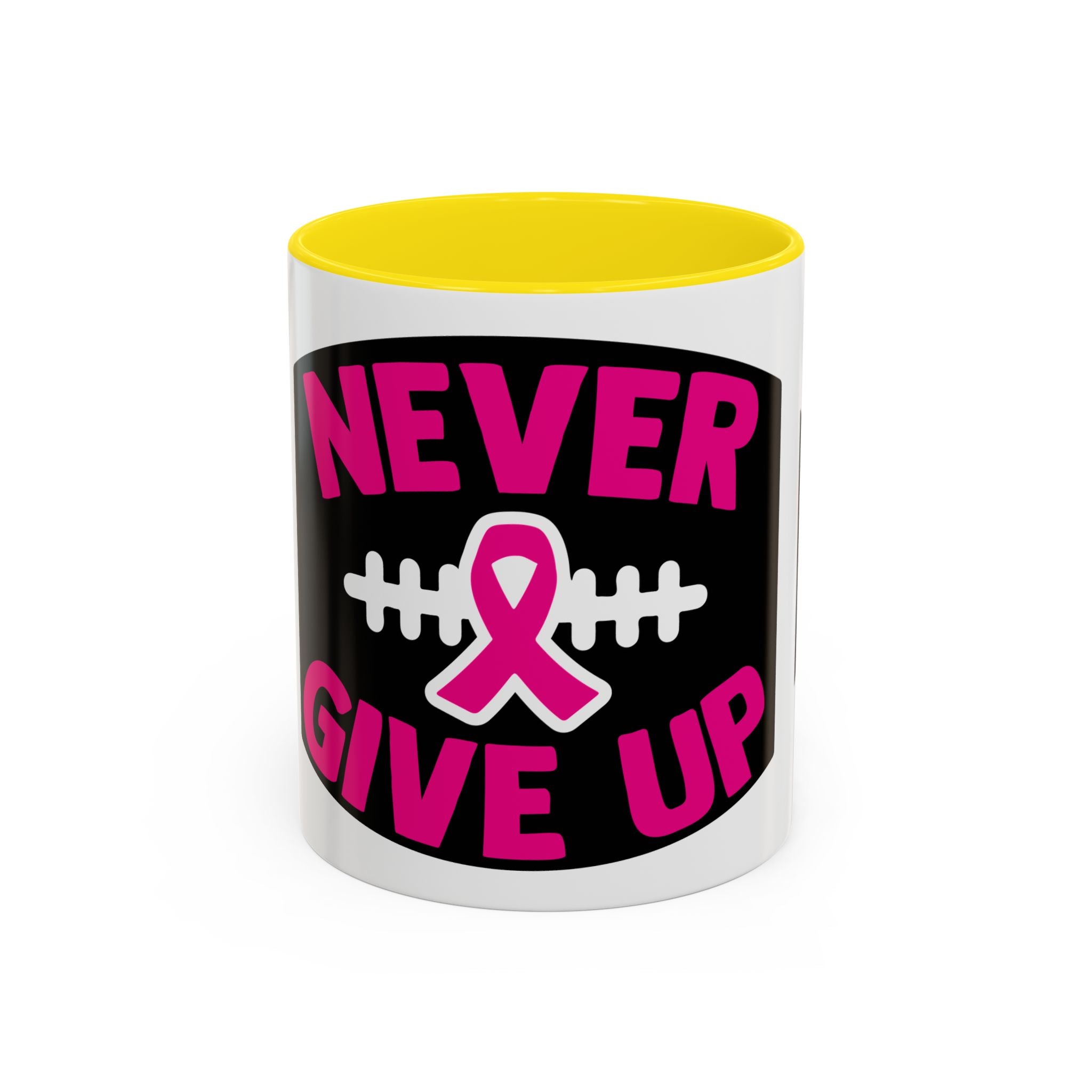 Inspirational Breast Cancer Awareness Coffee Mug - Never Give Up, Motivational Gift, Supportive Keepsake, Home or Office Decor
