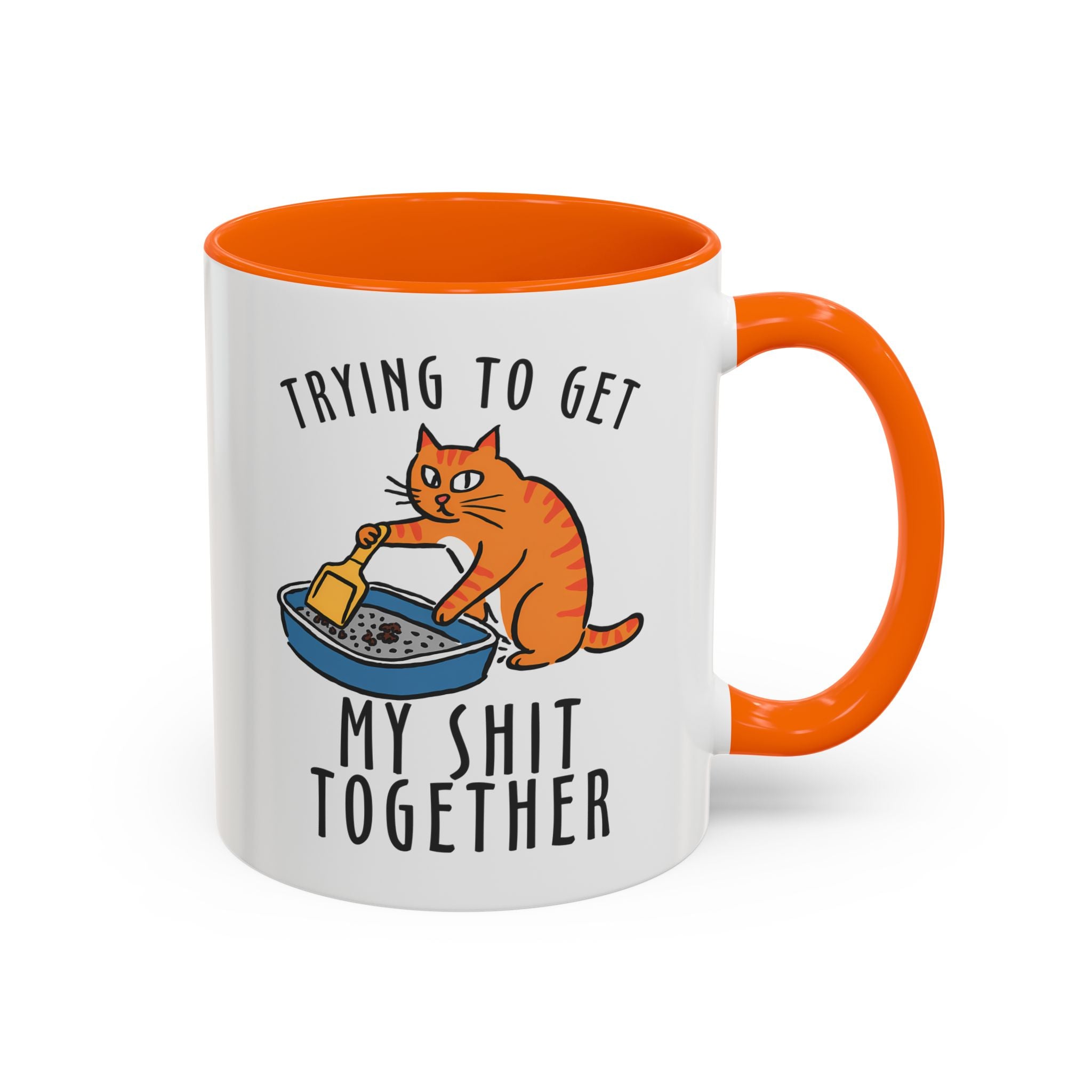 Funny Cat-Themed Coffee Mug - "Trying to Get My Shit Together" adult humor