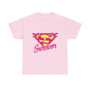 Super Survivor Unisex Heavy Cotton Tee, Support Cancer Awareness Shirt, Inspirational T-Shirt, Gift for Survivors, Motivational Apparel