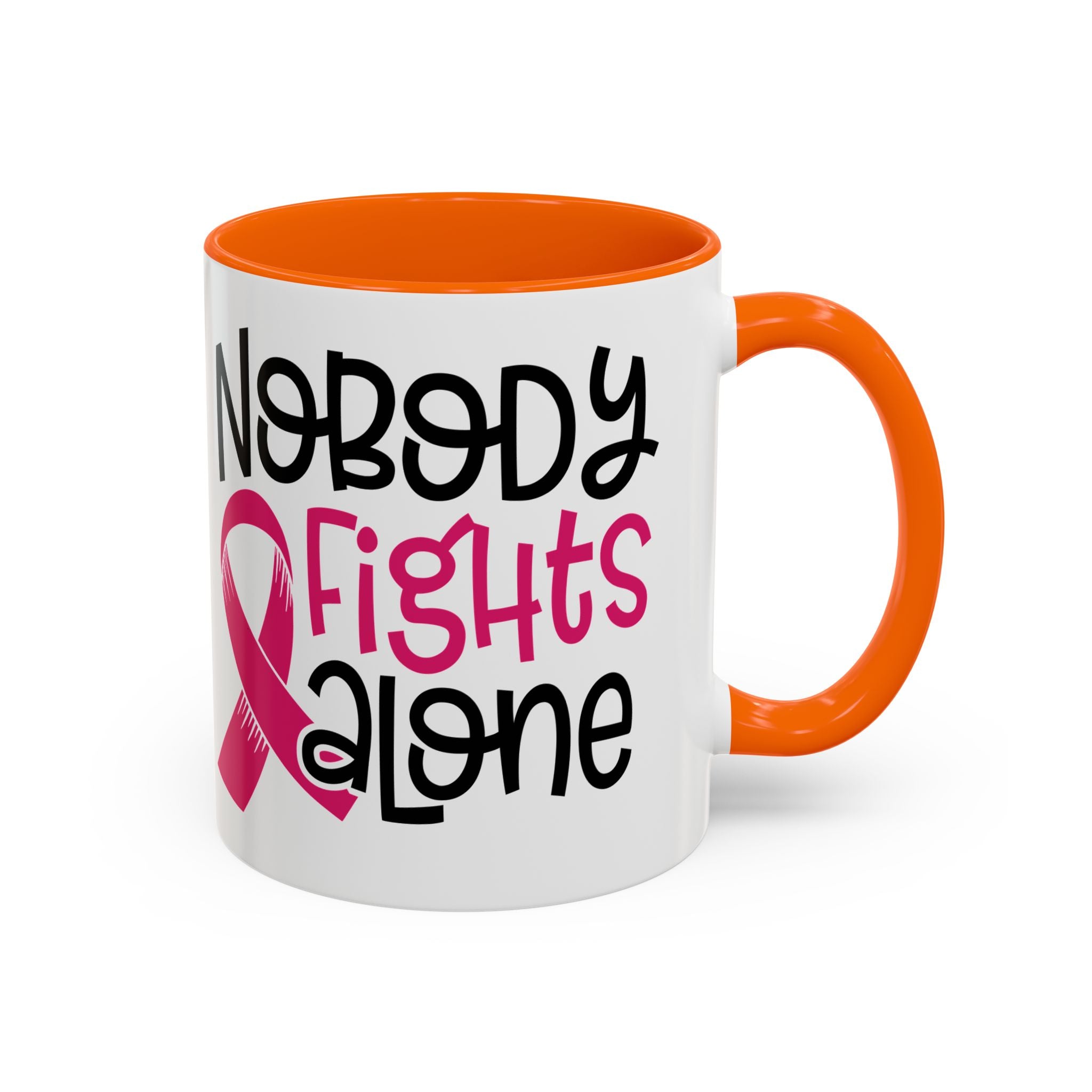 Inspirational Coffee Mug for Support - 'Nobody Fights Alone' | Breast Cancer Awareness Gift, Motivational Mug, Friendship Gift, Self-Care