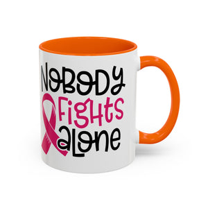 Inspirational Coffee Mug for Support - 'Nobody Fights Alone' | Breast Cancer Awareness Gift, Motivational Mug, Friendship Gift, Self-Care