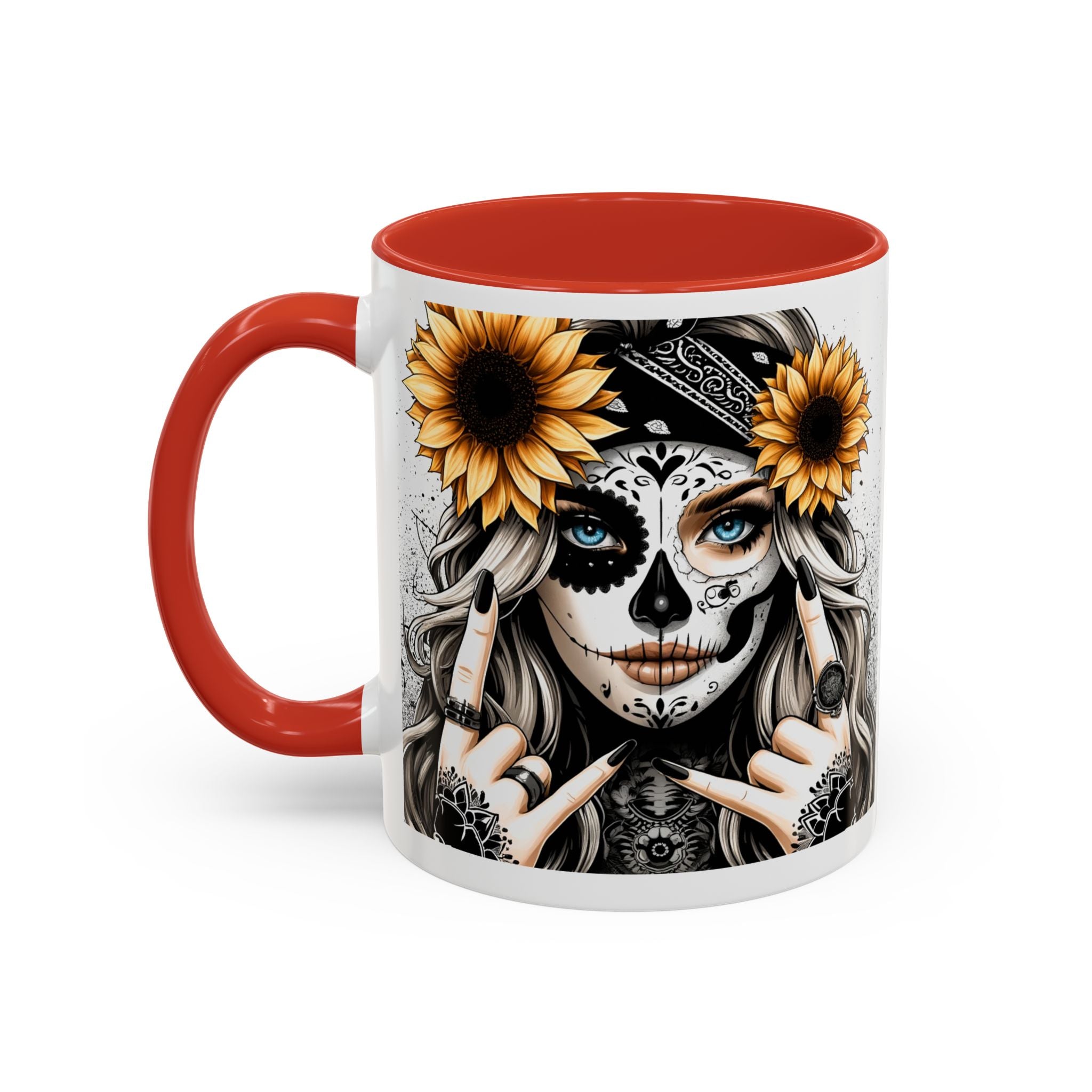 Sunflower Skull Accent Coffee Mug, Gothic Floral Mug, Unique Gift for Coffee Lovers, Boho Decor, Halloween Mug, Artful Drinkware