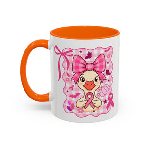 Pink Ribbon Duck Coffee Mug for Breast Cancer Awareness, Cute Gift for Her, Supportive Breast Cancer Mug, Unique Coffee Cup, Holiday Present