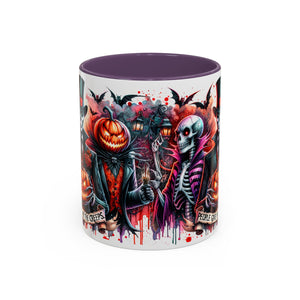 Halloween-themed Accent Coffee Mug, Spooky Skull Mug, Pumpkin Art Cup, Unique Gift for Halloween Lovers, October Decor