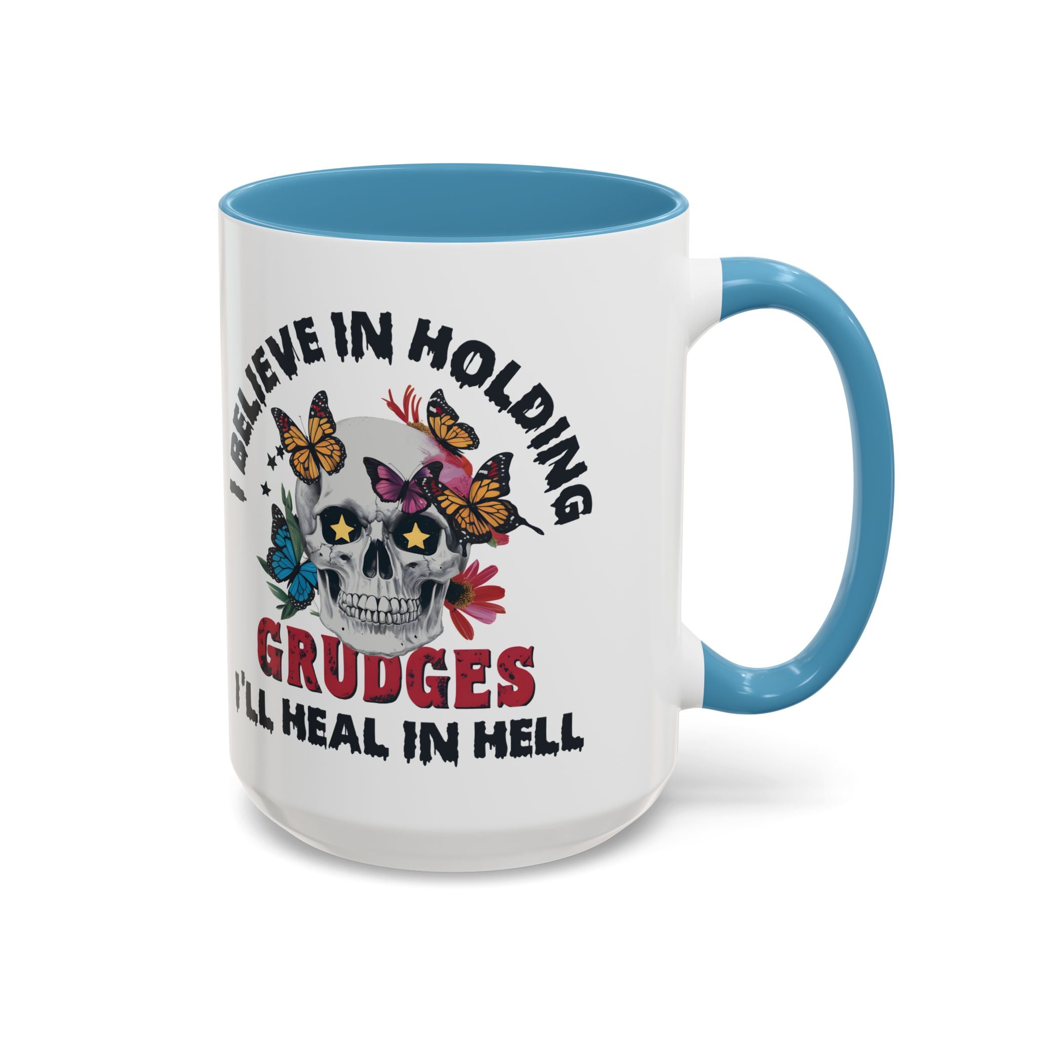 Grudge-Holder Coffee Mug - 11 & 15oz Ceramic with Floral Skull Design gothic horror art