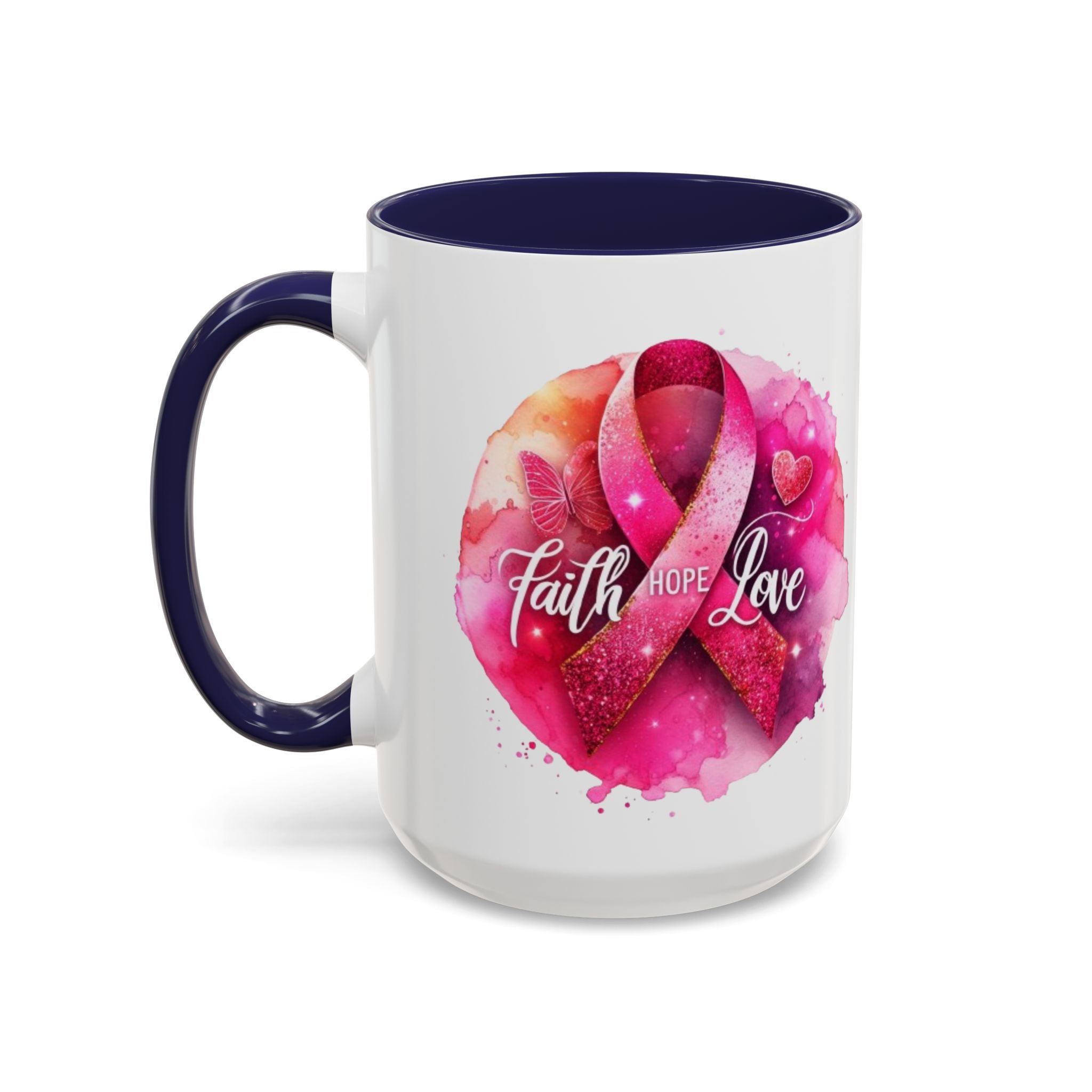 Inspirational Accent Coffee Mug with Pink Ribbon Design, Faith Hope Love Gift, Cancer Awareness Mug, Supportive Drinkware, Meaningful [...]