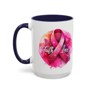Inspirational Accent Coffee Mug with Pink Ribbon Design, Faith Hope Love Gift, Cancer Awareness Mug, Supportive Drinkware, Meaningful [...]