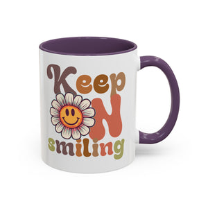Keep Smiling Floral Coffee Mug - Cheerful 11 & 15oz Accent Mug for Daily Motivation