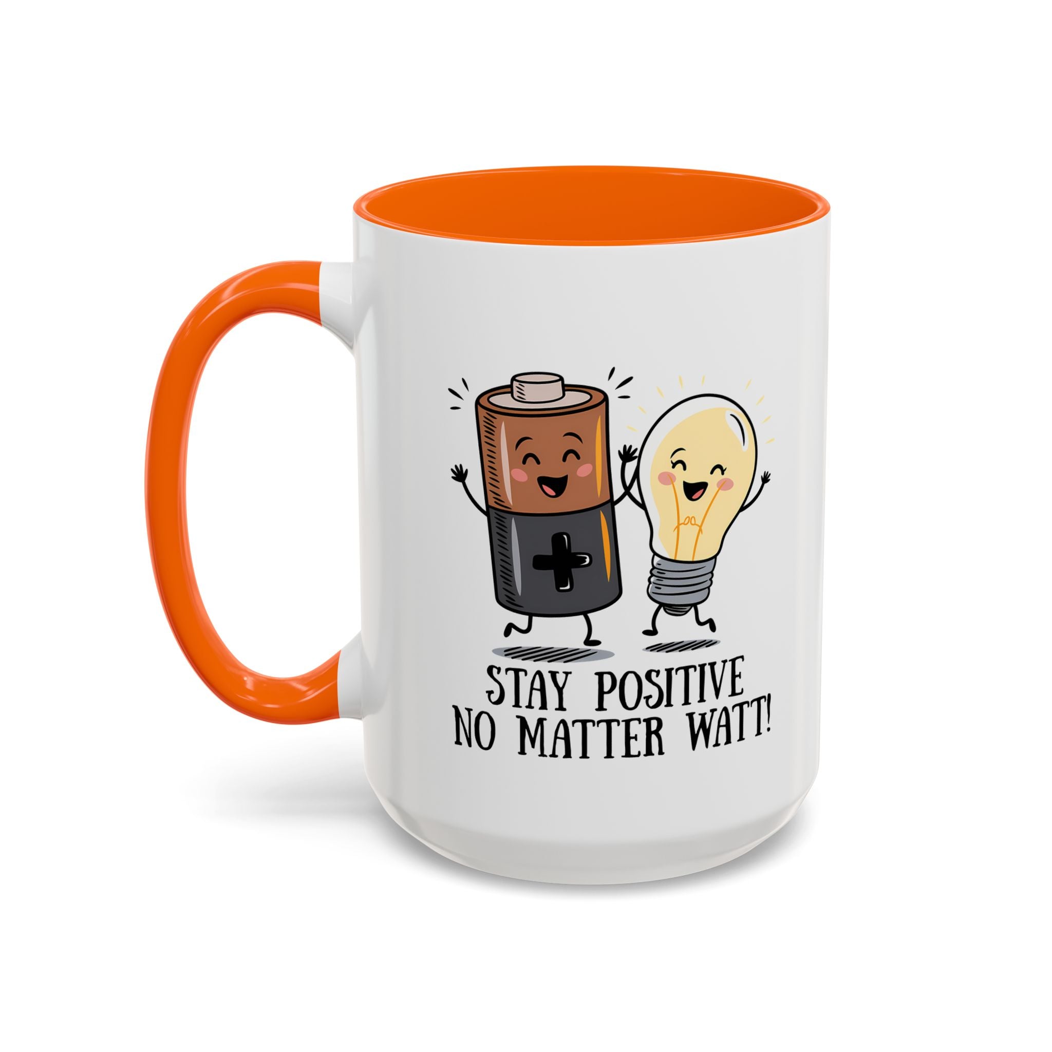 Stay Positive Accent Coffee Mug - 11oz & 15oz - Cute Light Bulb & Battery Design