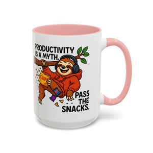 Funny Sloth Coffee Mug, Humor Mug Gift, Productivity Myth Mug, Cute Sloth Cup, Quirky Office Mug