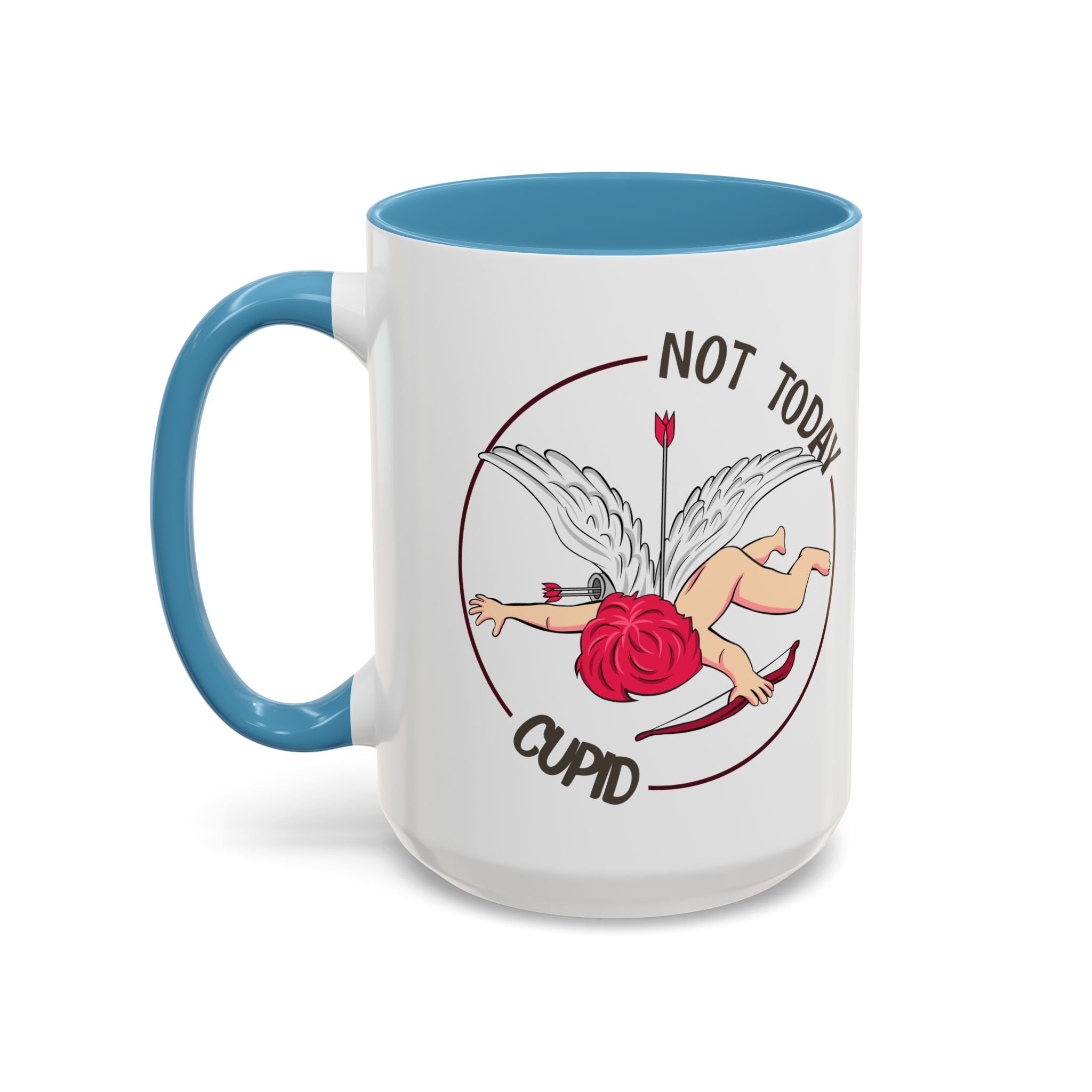 Not Today Cupid Coffee Mug — Funny Anti-Valentine Accent Mug (11/15oz)