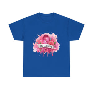 Unisex Heavy Cotton Tee - "She is Strong" Breast Cancer Awareness Shirt, Inspirational Tee, Gift for Her, Supportive Apparel, [...]