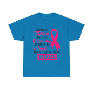 Hope Support Cotton Tee for Fighters and Survivors, Awareness T-Shirt, Breast Cancer Gift, Inspirational Apparel, Unisex Charity Shirt
