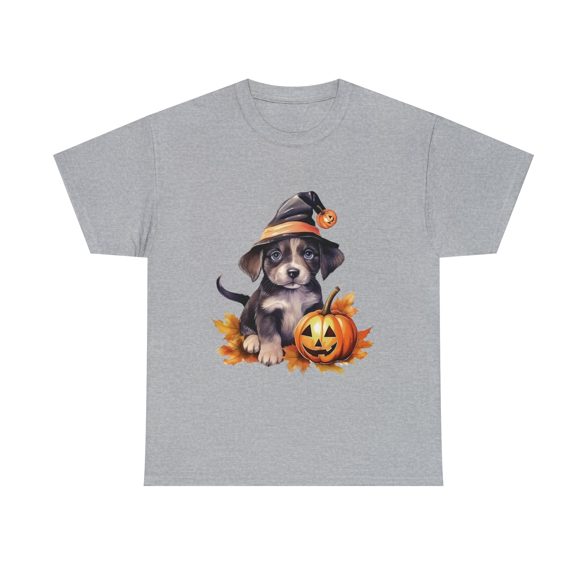 halloween t shirt puppy in witch hat cute gift for her stocking stuffer fall fun item for whole family Unisex Heavy Cotton Tee