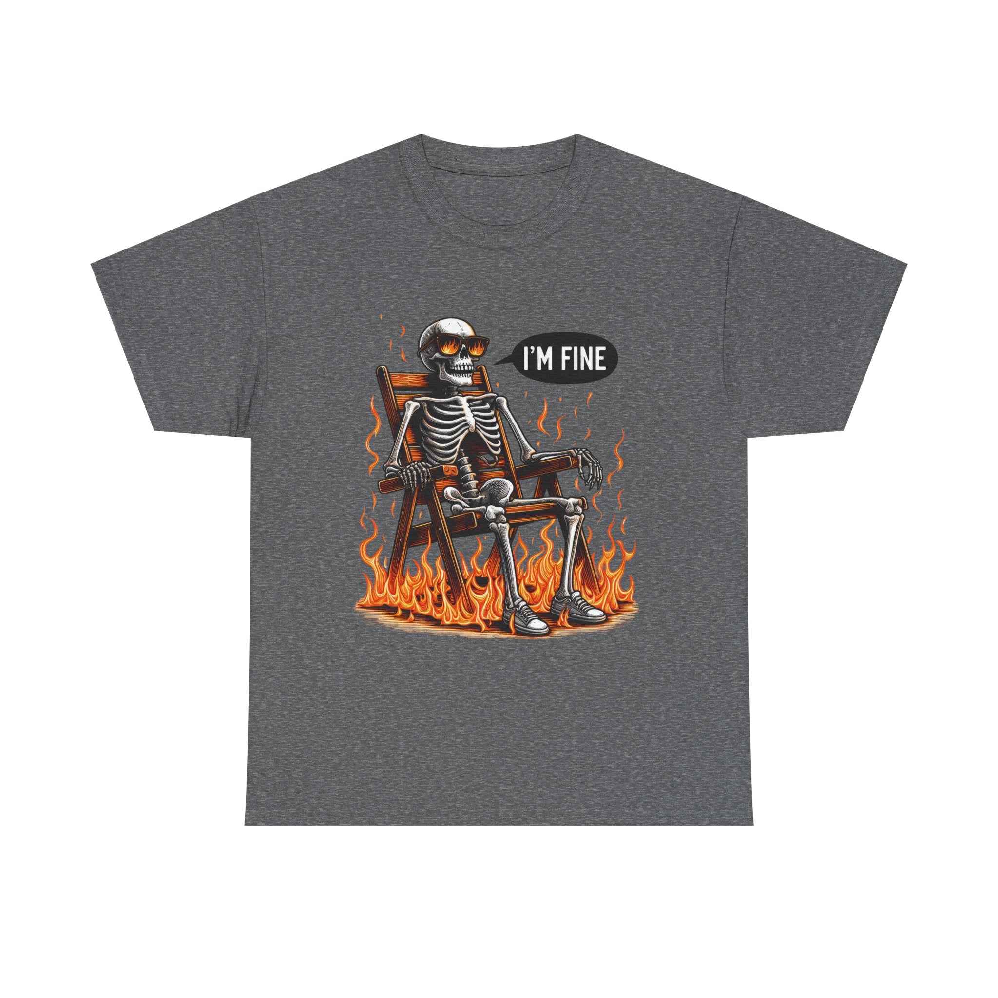 Funny Skeleton Tee - I'm Fine T-Shirt, Humor, Unisex Cotton Shirt, Halloween Gift, Casual Wear, Quirky Fashion