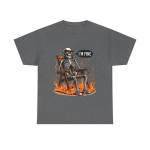 Funny Skeleton Tee - I'm Fine T-Shirt, Humor, Unisex Cotton Shirt, Halloween Gift, Casual Wear, Quirky Fashion
