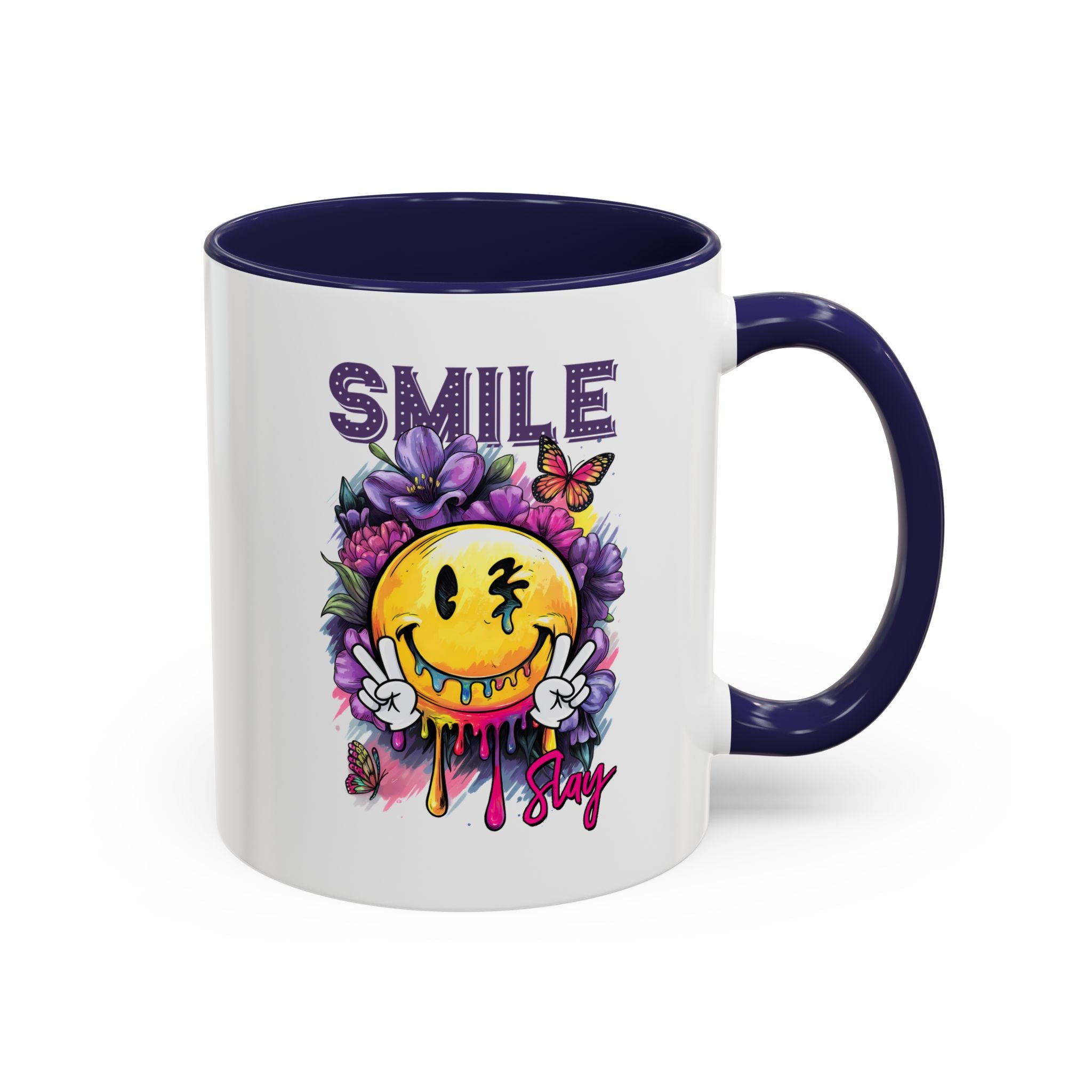 Smile Stay Accent Coffee Mug - Vibrant Floral Design for Positive Vibes