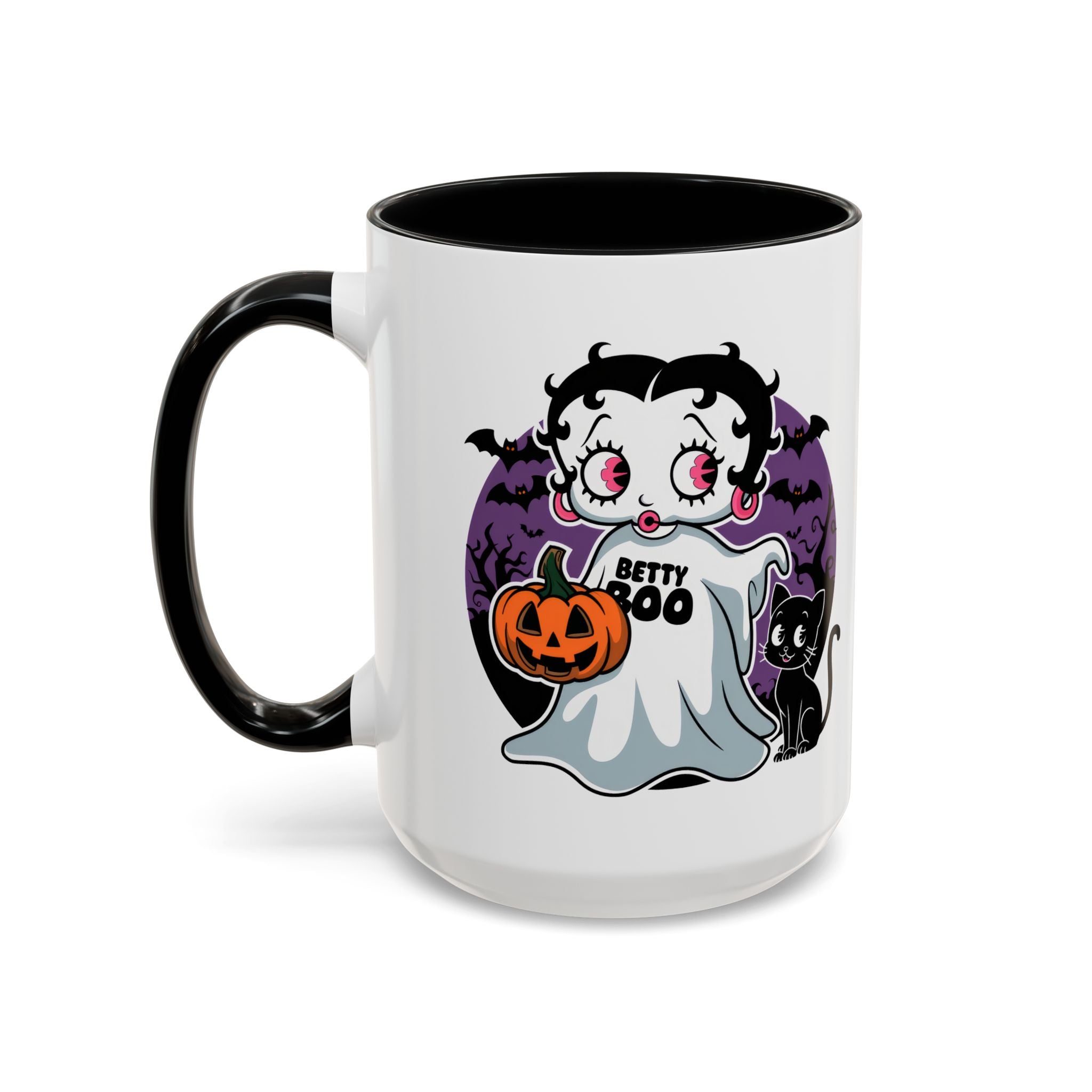 Betty Boo Halloween Ghost Mug — Cute Spooky Pumpkin & Black Cat Accent Coffee Cup