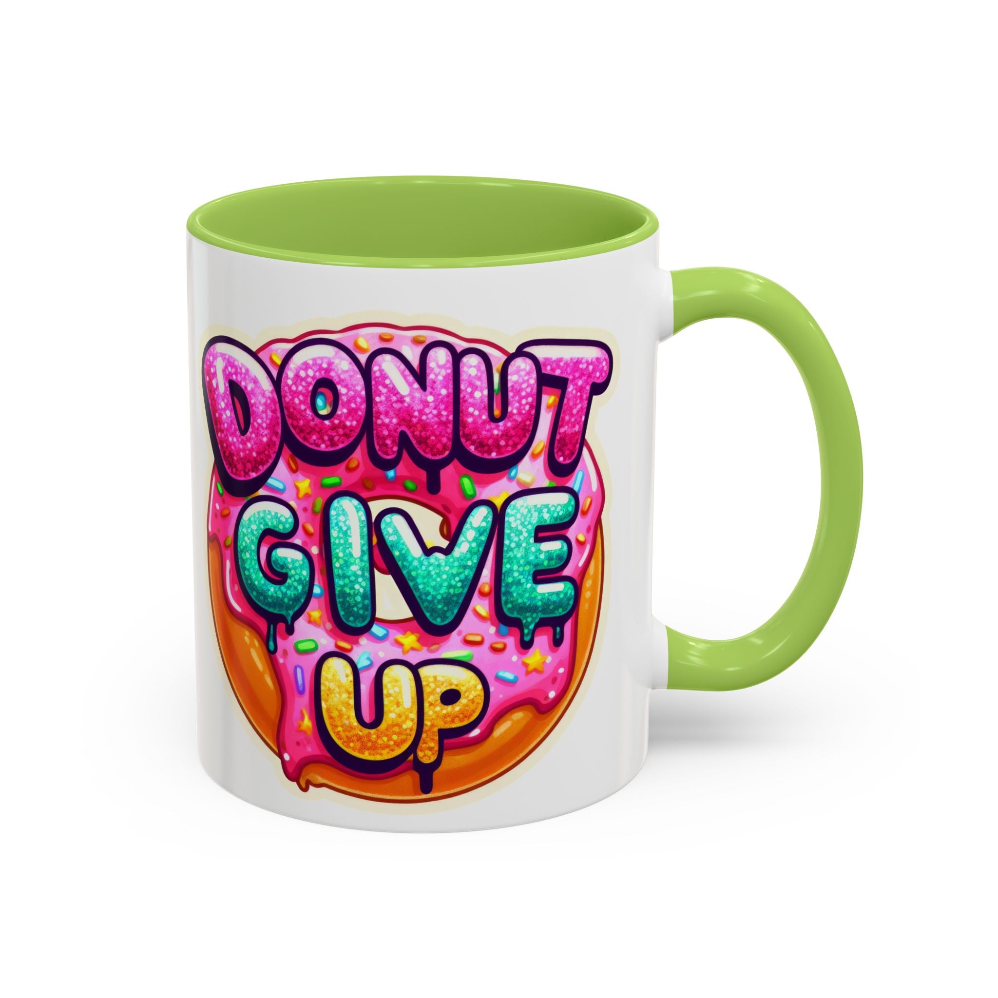 Coffee Mug - "Donut Give Up" Colorful Motivational Donut Accent Mug (11/15oz)