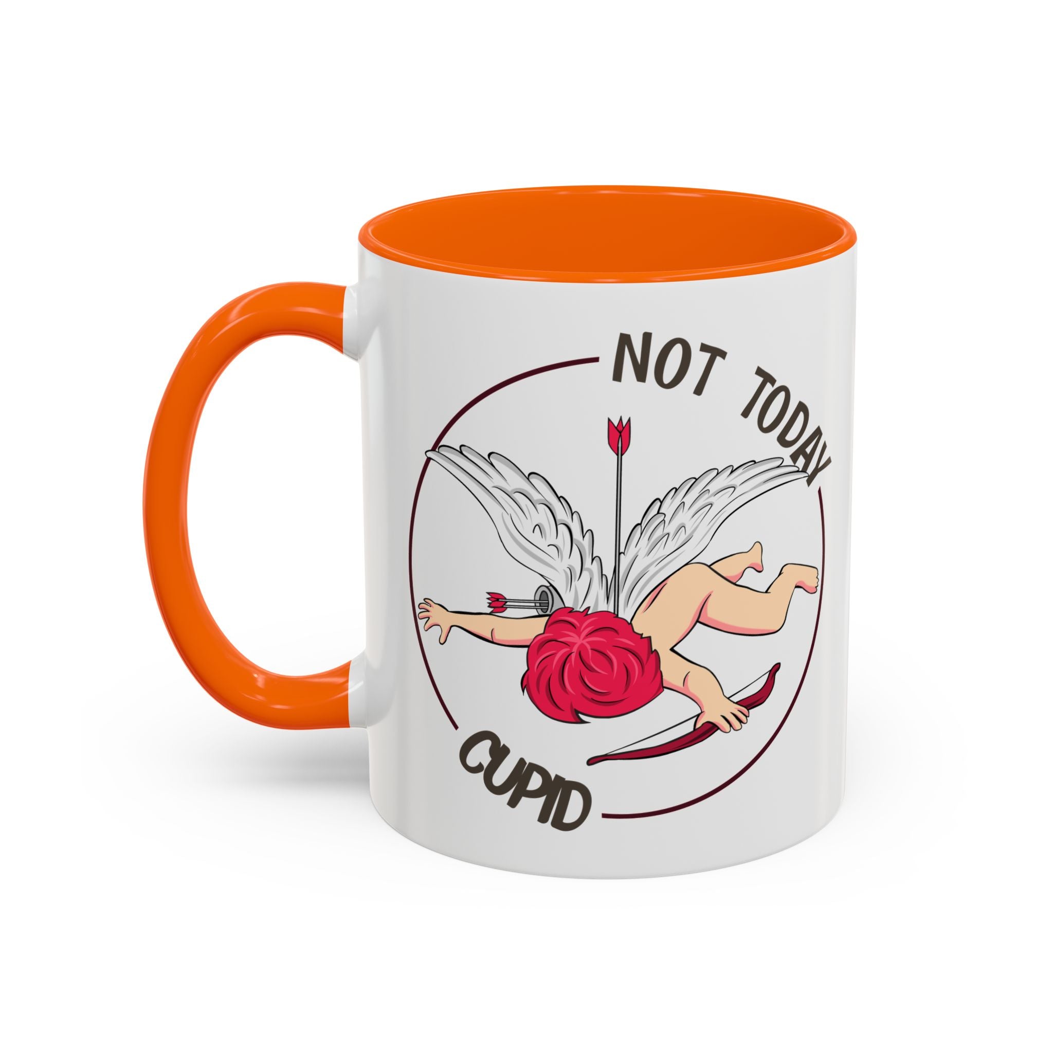 Not Today Cupid Coffee Mug — Funny Anti-Valentine Accent Mug (11/15oz)