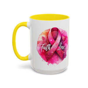 Inspirational Accent Coffee Mug with Pink Ribbon Design, Faith Hope Love Gift, Cancer Awareness Mug, Supportive Drinkware, Meaningful [...]