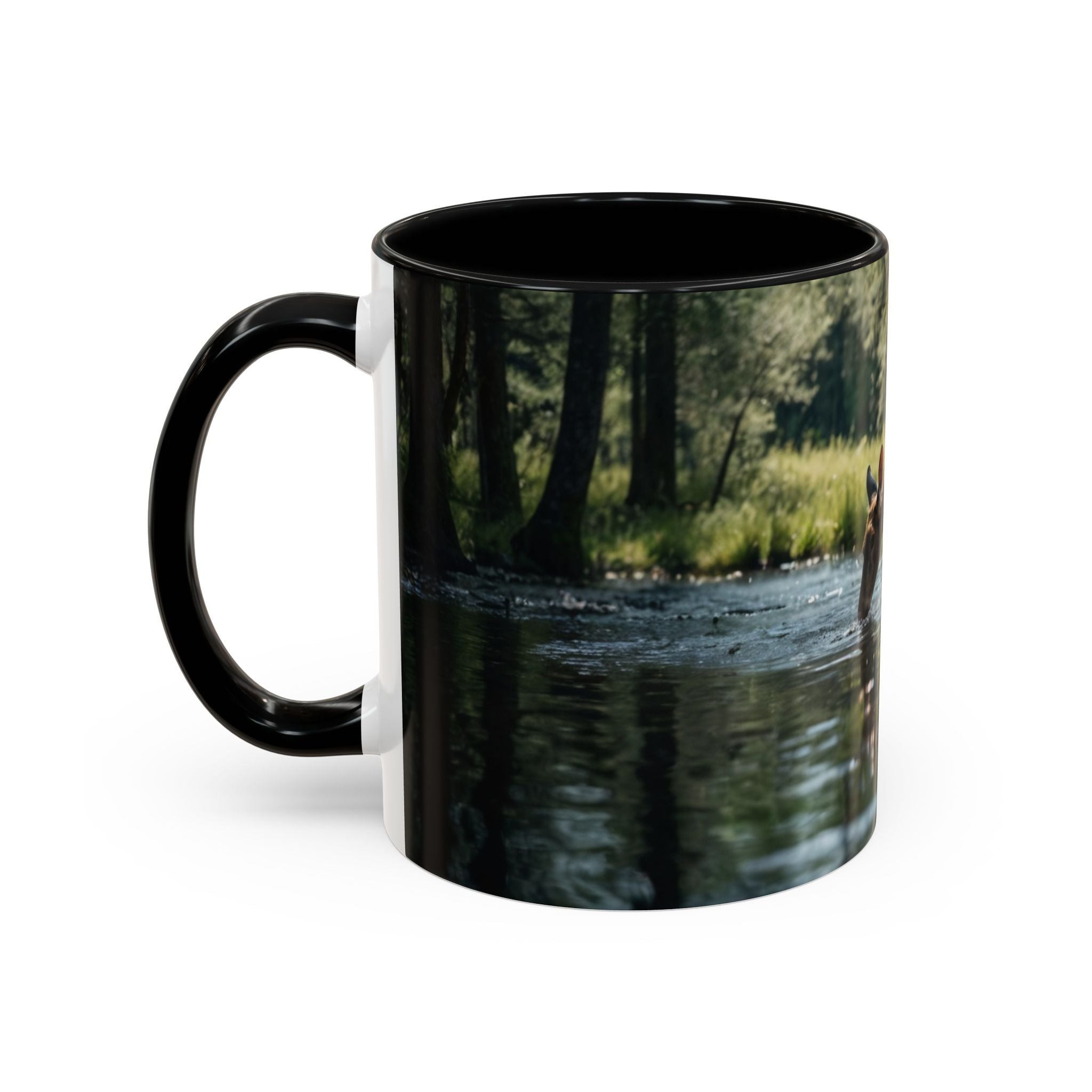 Deer at Stream Accent Coffee Mug — Scenic Wildlife Photo Mug (11/15oz) nature lovers