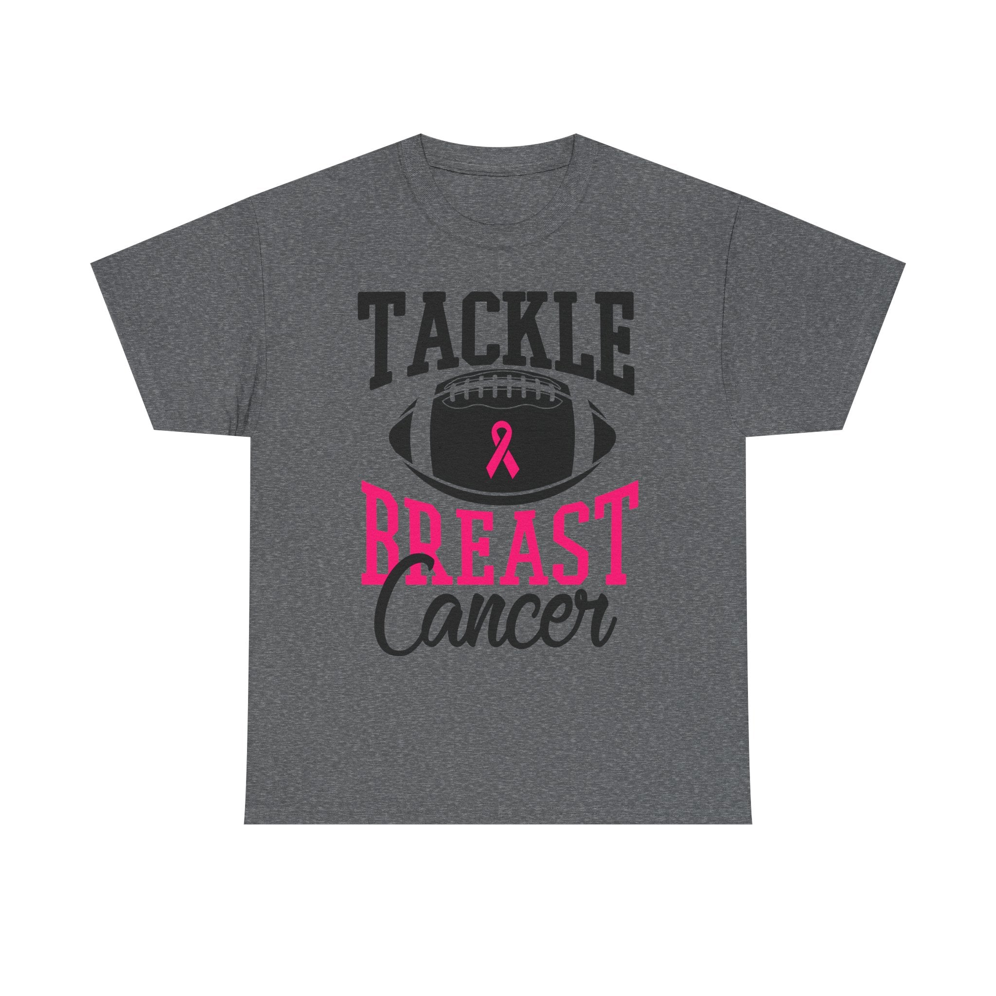 Unisex Heavy Cotton Tee - Tackle Breast Cancer Awareness Shirt, Football Support Tee, Gift for Cancer Fighters, Sports Fundraiser Shirt