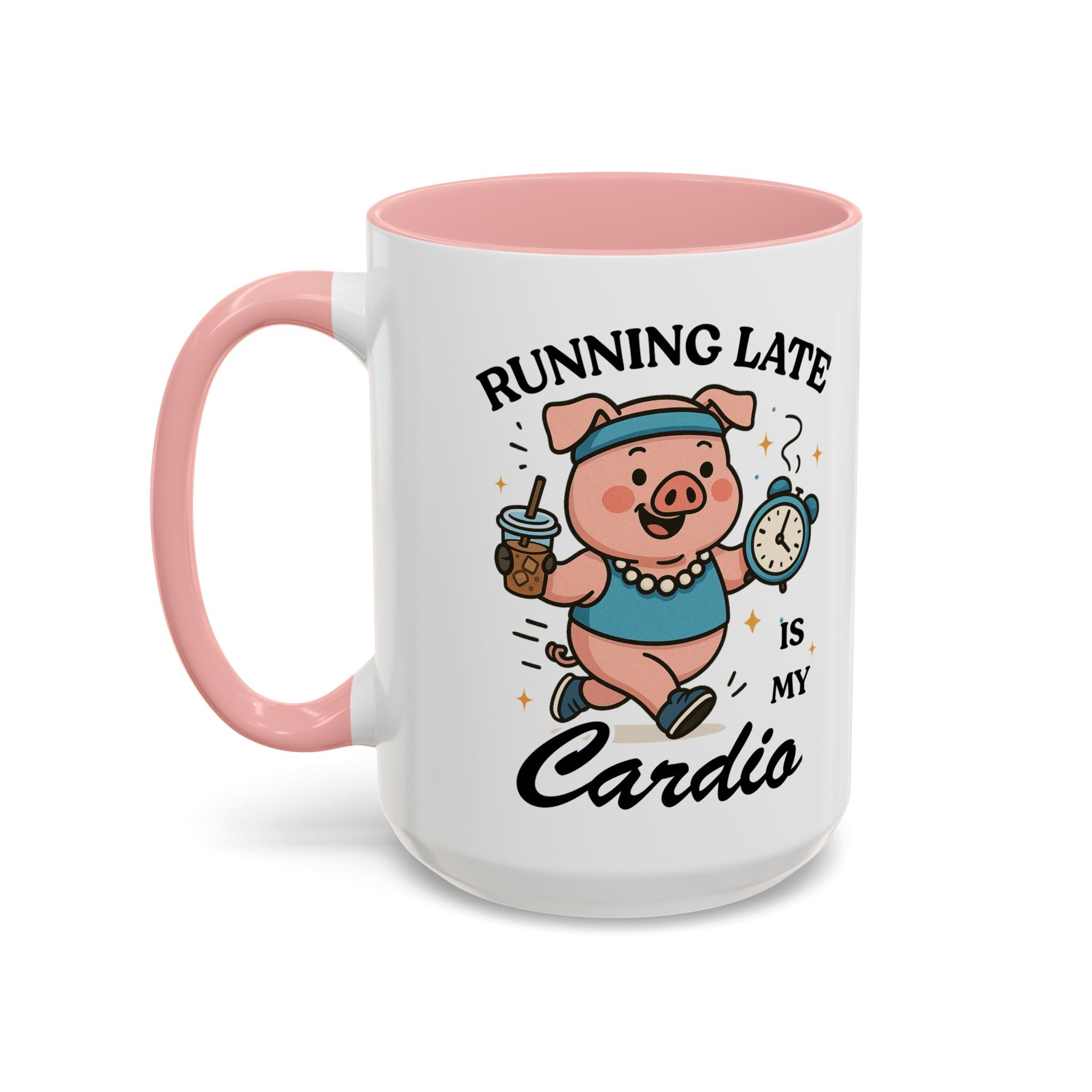 Running Late Is My Cardio Coffee Mug — Funny Pig Jogger Accent Mug (11/15oz)