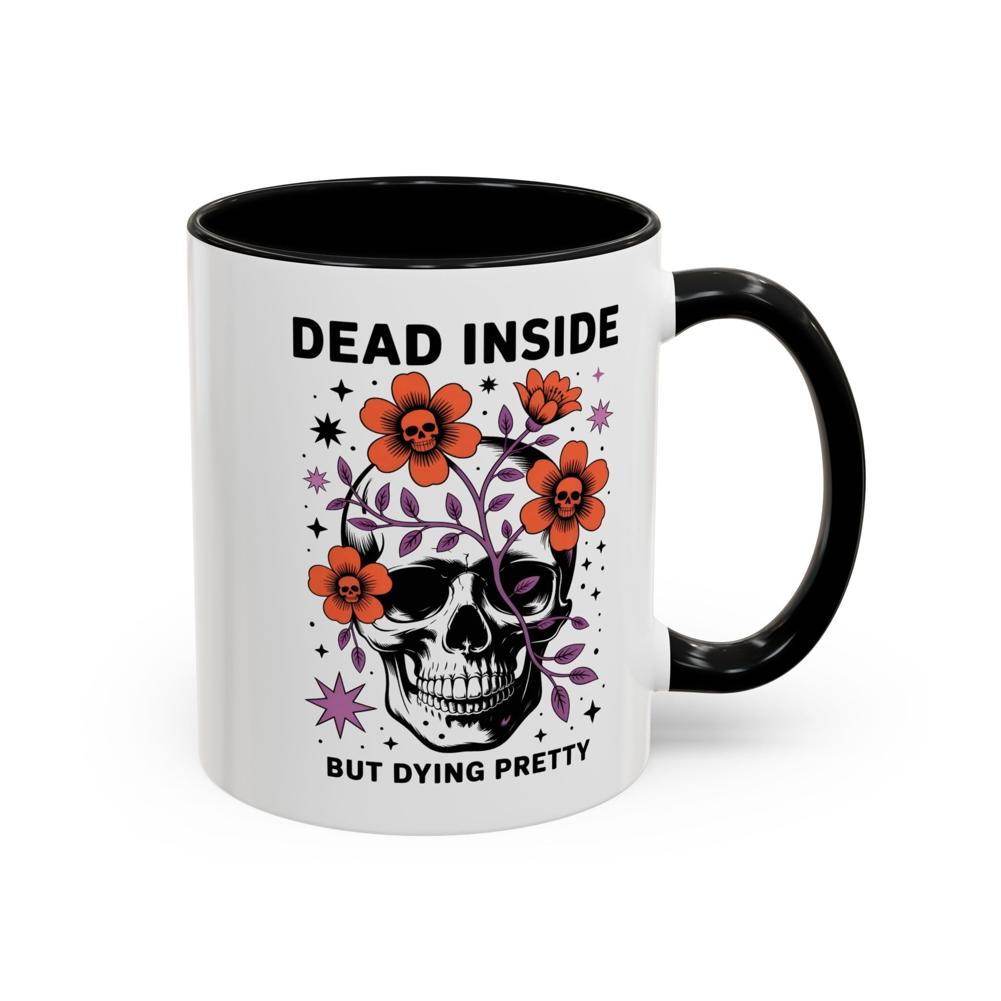 Dead Inside But Dying Pretty Accent Coffee Mug — Floral Skull 11/15oz