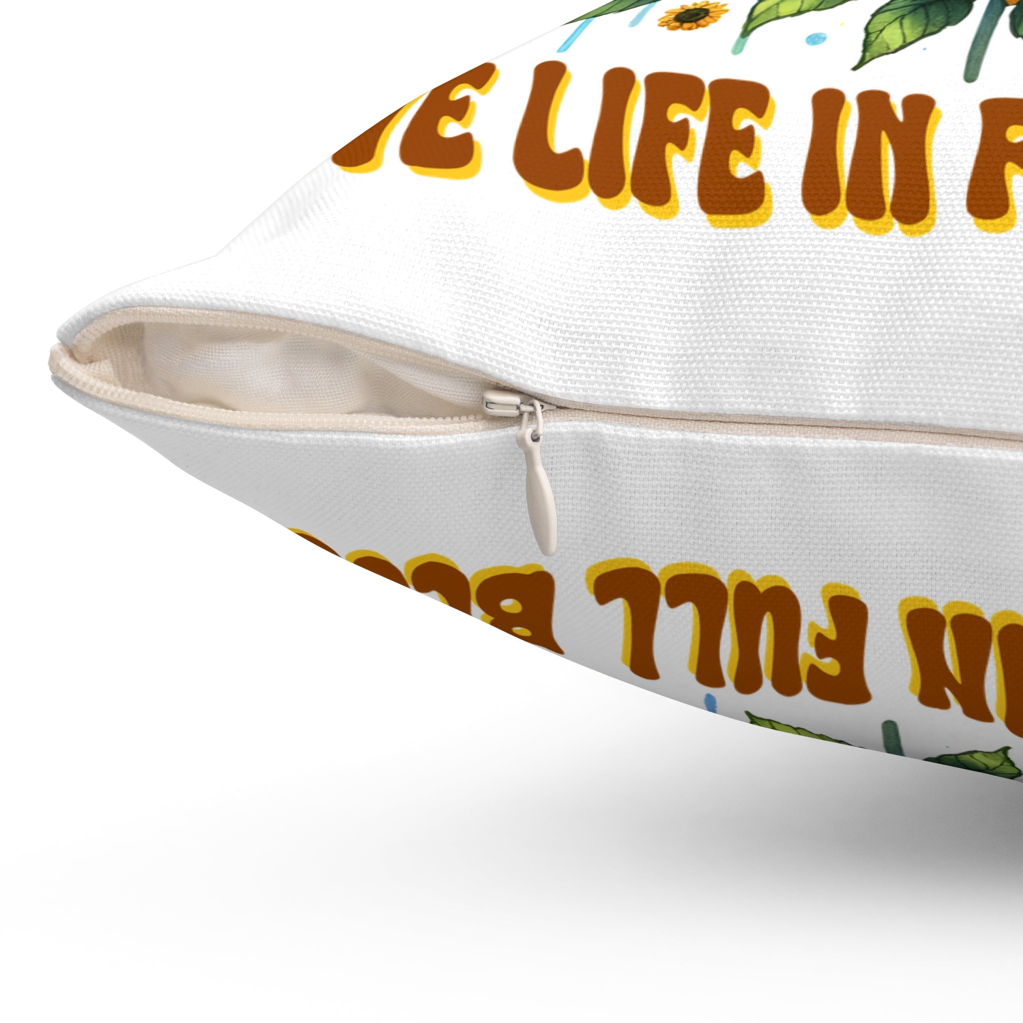 Butterfly & Sunflower Throw Pillow — "Live Life in Full Bloom" Decorative Cushion