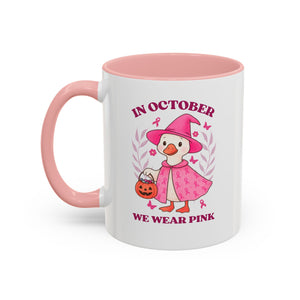 Halloween Breast Cancer Awareness Coffee Mug | October 2023 Gift, Pink Ribbon Mug, Spooky Coffee Cup, Cute Duck Mug, Fall Decor