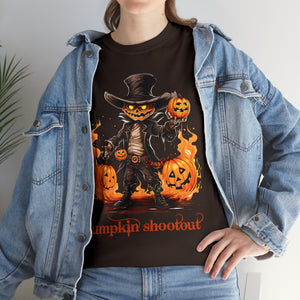 Halloween t shirt pumpkin western style shootout funny fall fun scary stocking stuffer for whole family  cotton tee