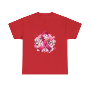 Breast Cancer Awareness Tee - She's Strong, Gift for Survivors, Supportive T-Shirt, Awareness Month, Inspirational Apparel