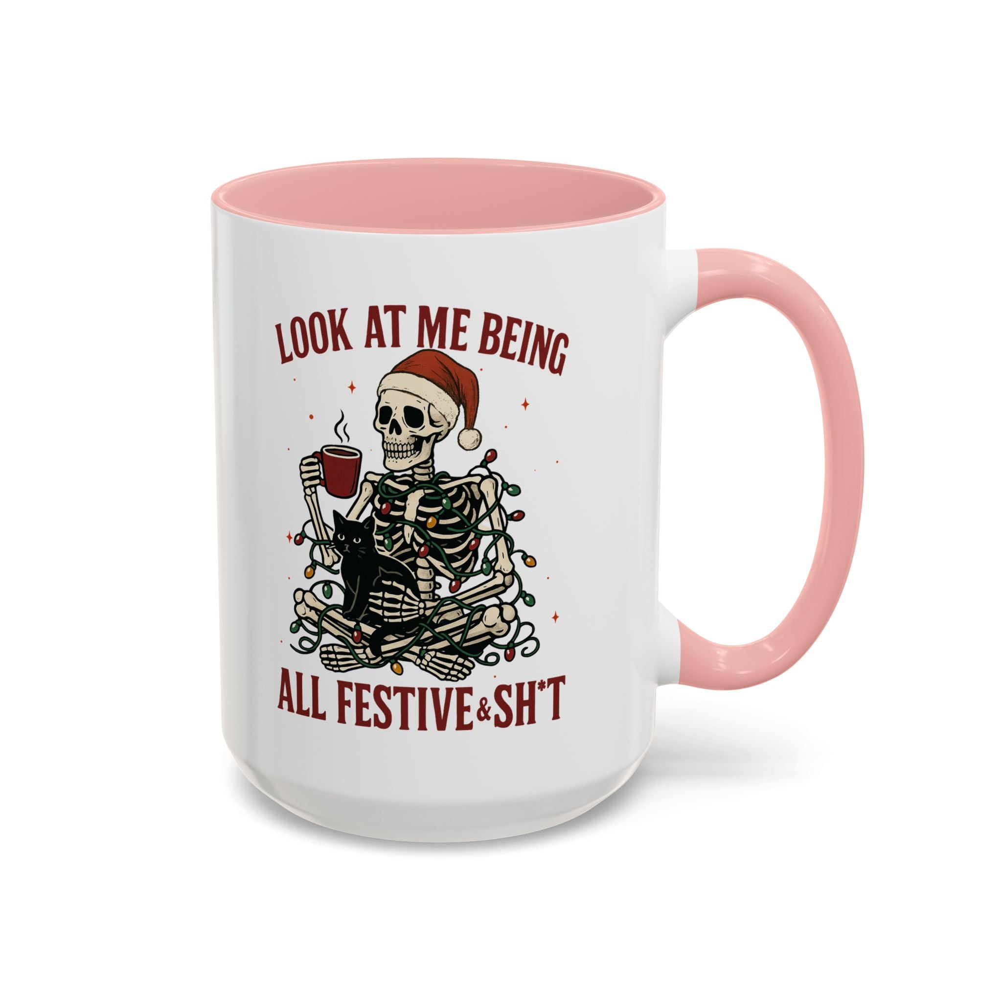 Festive Skeleton Coffee Mug, Unique Holiday Gift, Halloween Decor, Cat Lover's Mug, Funny Gift for Friends