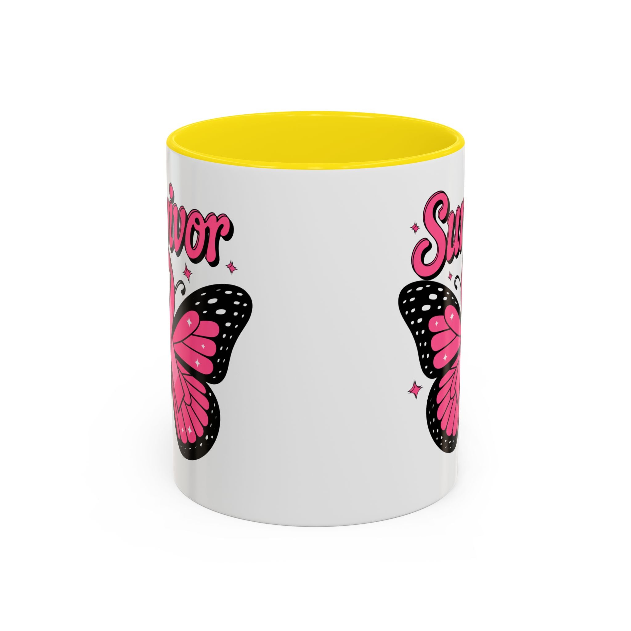 Survivor Butterfly Coffee Mug, Inspirational Gift, Pink Ribbon Mug, Breast Cancer Awareness, Empowerment Cup, Motivational Drinkware