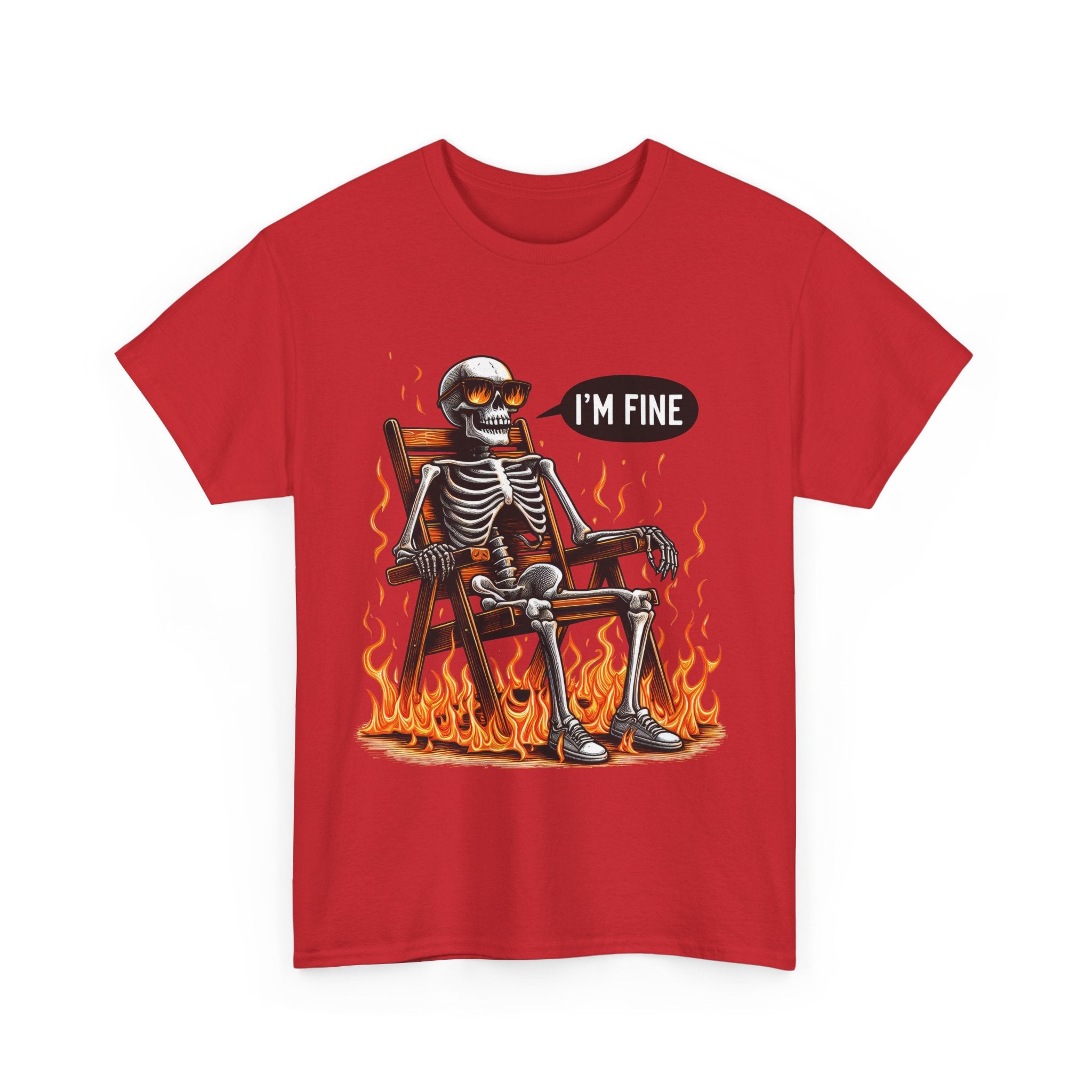 Funny Skeleton Tee - I'm Fine T-Shirt, Humor, Unisex Cotton Shirt, Halloween Gift, Casual Wear, Quirky Fashion