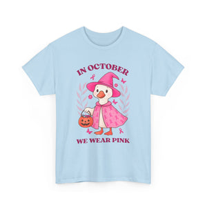 Breast Cancer Awareness Tee, Cute Pink Duck Shirt for October, Unisex Cotton T-Shirt, Awareness Month Apparel, Funny Halloween Outfit