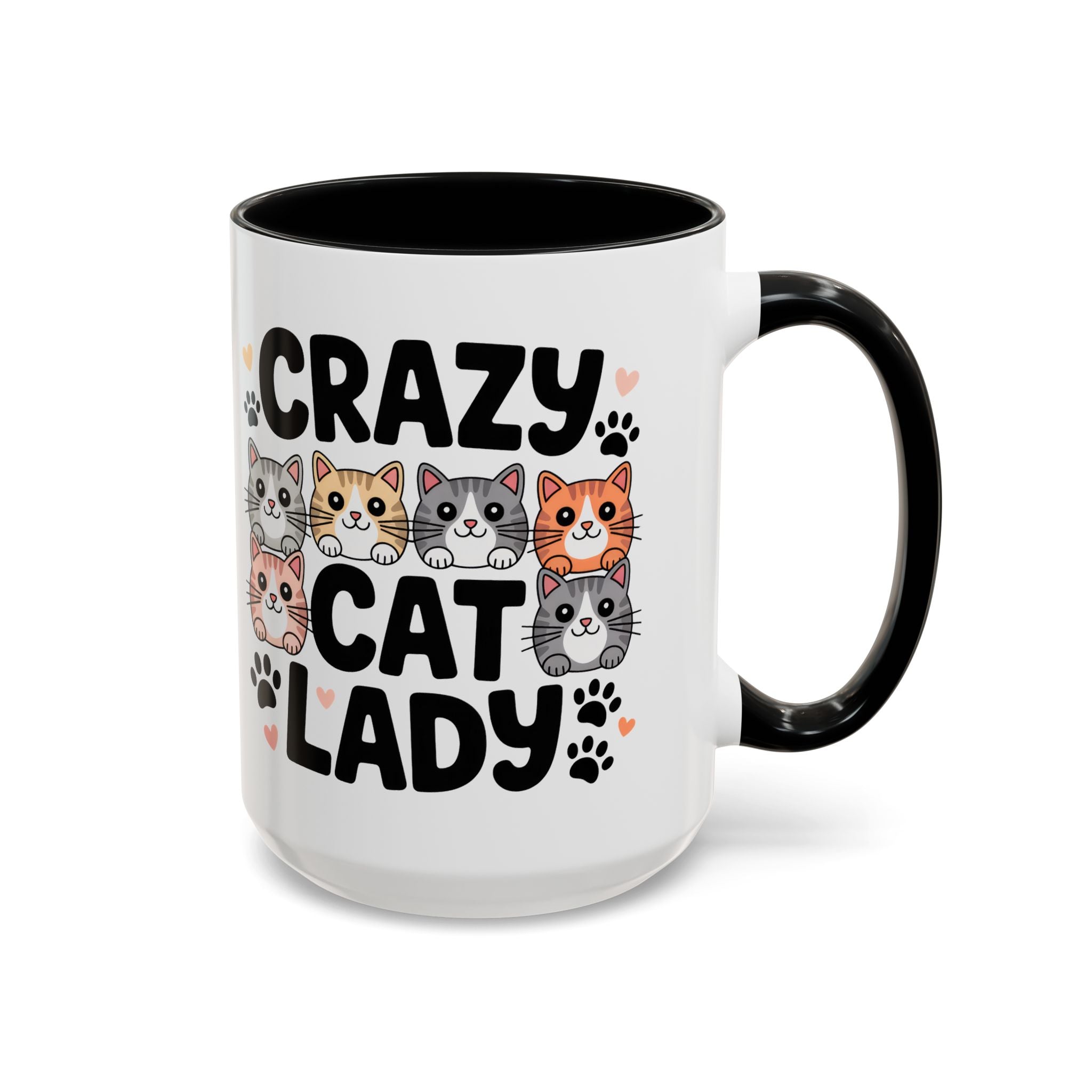 Crazy Cat Lady Accent Coffee Mug — Cute Cat Faces Paw Print 11/15oz