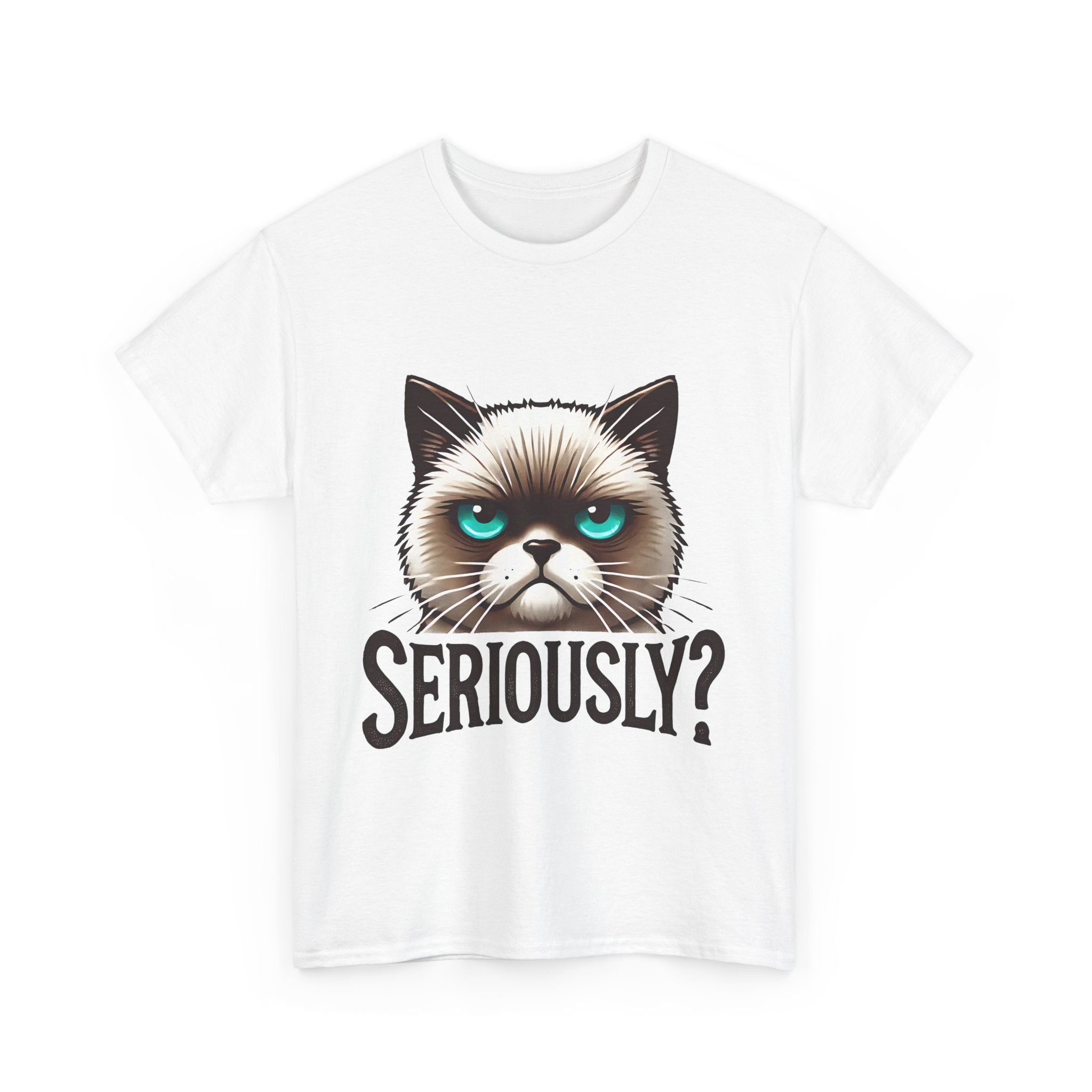 Funny Cat Graphic Tee - 'Seriously?' Unisex Heavy Cotton Shirt