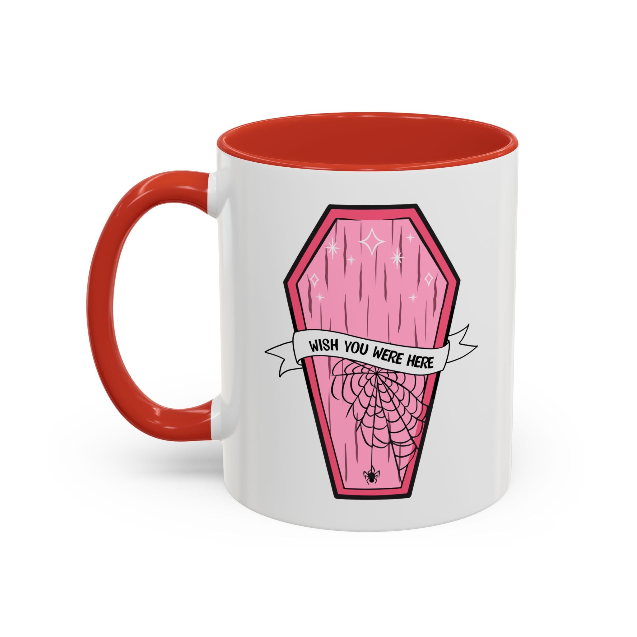 Pink Coffin Coffee Mug – "Wish You Were Here" Gothic Cute Tea Mug