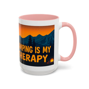 Camping Therapy Mug - Adventure Lover's Coffee Cup, Gift for Campers, Hiking Drinkware, Outdoorsy Coffee Mug, Nature Lover's Cup