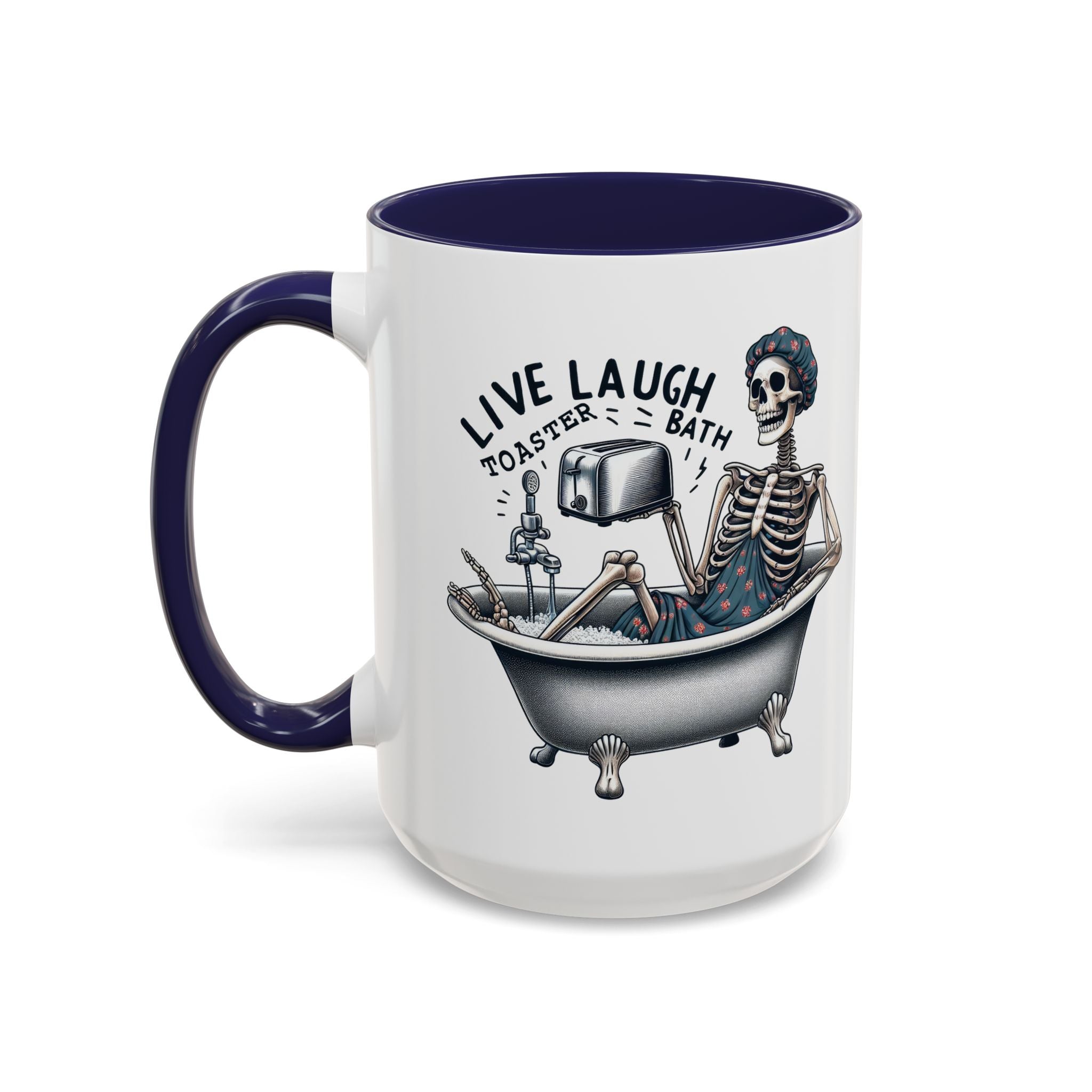 Skeleton Bath Time Coffee Mug, Live Laugh Roast & Relax Skeleton Mug, Funny Gift for Halloween, Quirky Kitchen Decor, Unique Coffee Cup