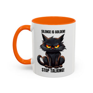 Funny Cat Mug | Silence Is Golden Coffee Cup | Gift for Cat Lovers | Humorous Kitchenware | Ceramic Teacup | Unique Animal Gifts